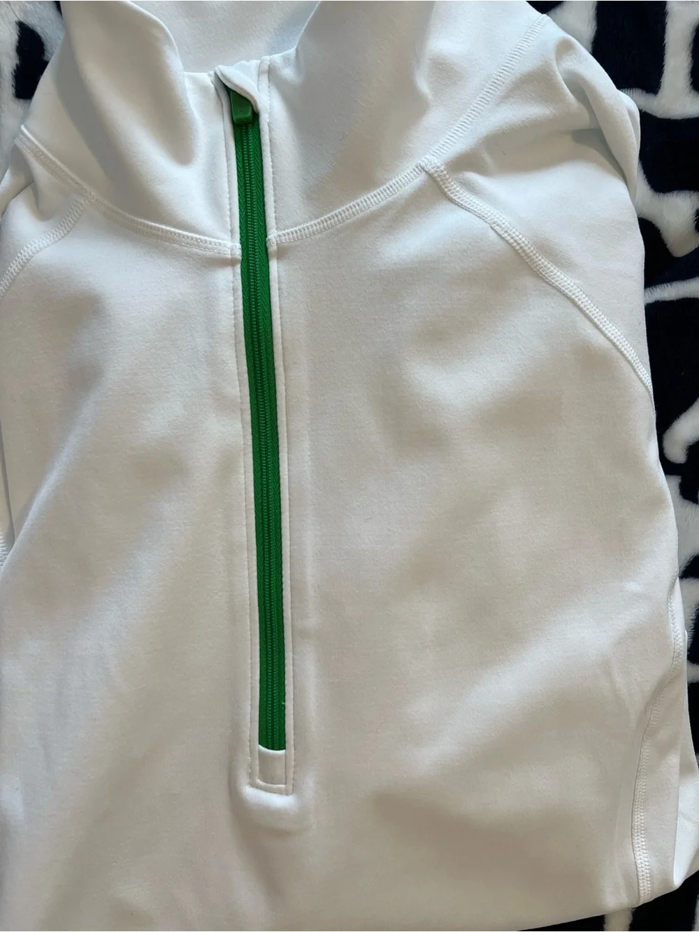 J.Crew Cloudstretch Athletic Half-Zip Pullover White with Green Zip Trim